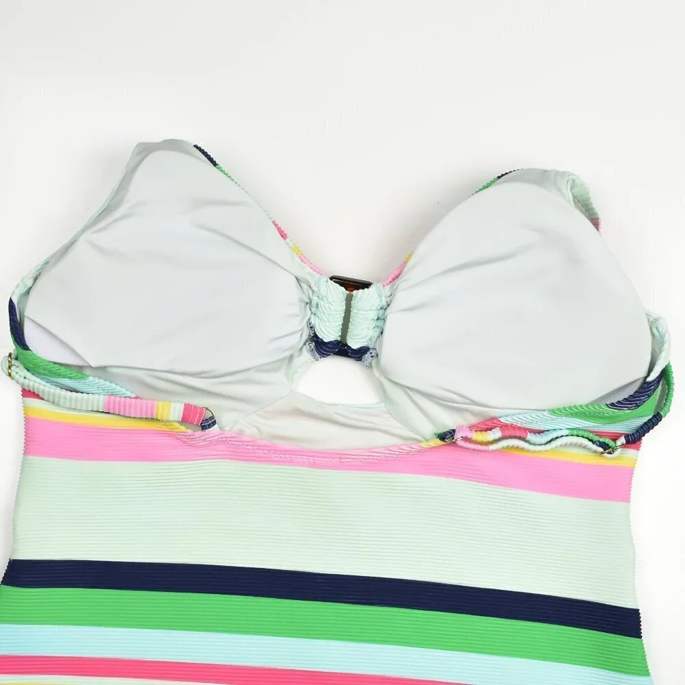Trina Turk Ribbed Rainbow Deco Stripe One Piece Swimsuit - 14 - Picture 7 of 8